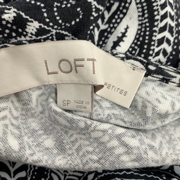 LOFT Paisley Print Blouse Black White Small Petite Elastic Cinched Waist Relaxed - Picture 6 of 11